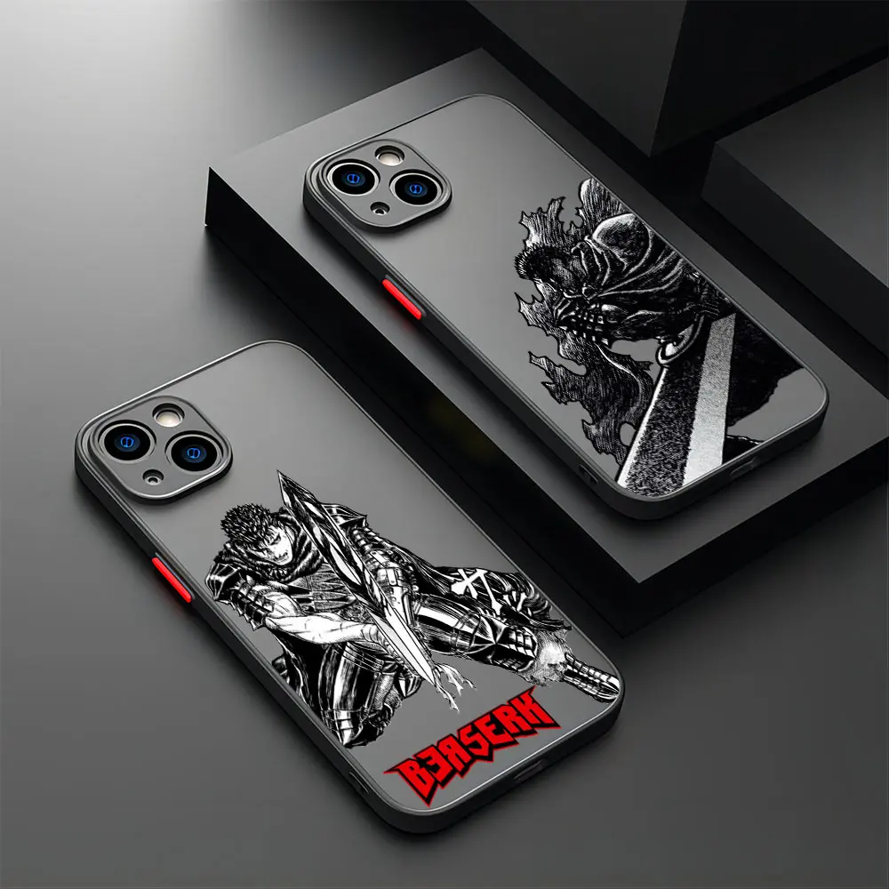 Funda de teléfono de Anime Berserk Guts para iPhone 15, 14, 13, 12, 11 Pro Max, X, XR, XSMax, 7, 8 Plus, cubierta trasera transparente mate