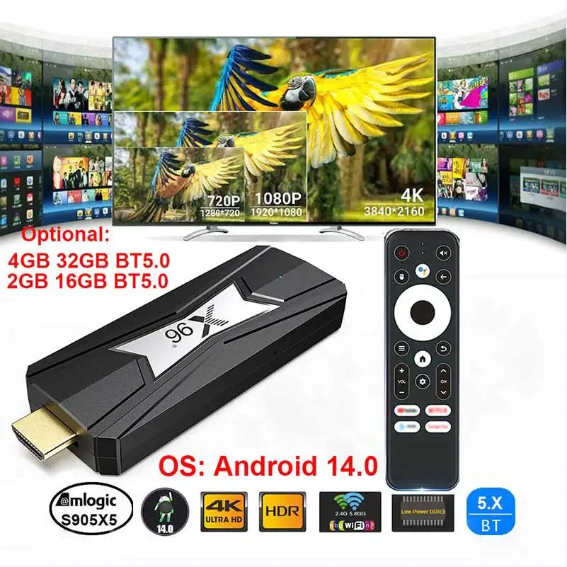 X96S 4K TV Stick Android 9.0 Mini PC 4GB 32GB Amlogic S905Y2 Quad Core 2.4G e 5GHz Dual Wifi BT4.2 1080P H.265 Miracast TV Dongle