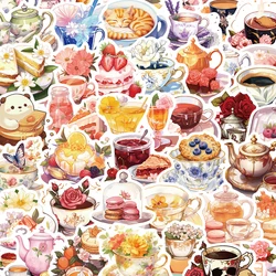 10/30/50pcs Cartoon Watercolor Afternoon Tea Stickers Cake Drink Food Sticker Notebook Luggage Phone Funny Graffiti Decals Decor