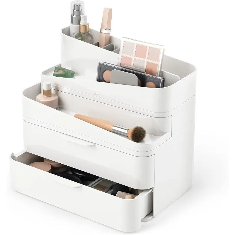 

Glam Organizador de cosméticos, Caja de Almacenamiento Modular con 3 cajones y separadores extraíbles, Blanco, tamaño