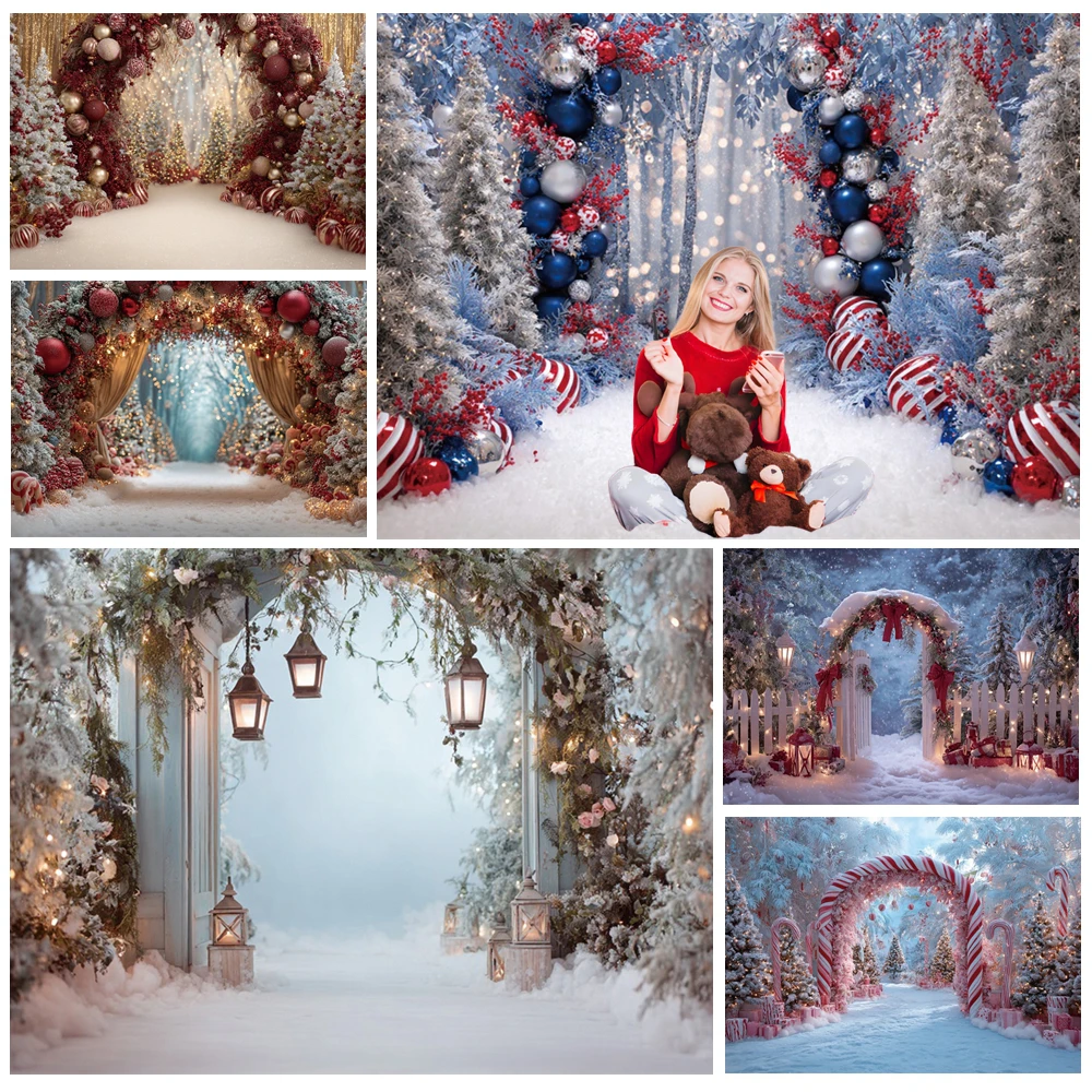

MOON.QG Snow Arch Background Candy Cane Christmas Enchanted Paths Backdrops For Photography Studio Photo Poster Props Photozone