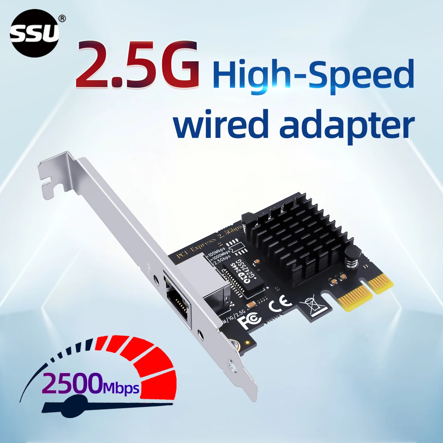 

SSU 2500Mbps PCle to RJ45 Network Adapter 2.5G Gigabit Ethernet 100/1000/2500Mbps Desktop PC Network Card