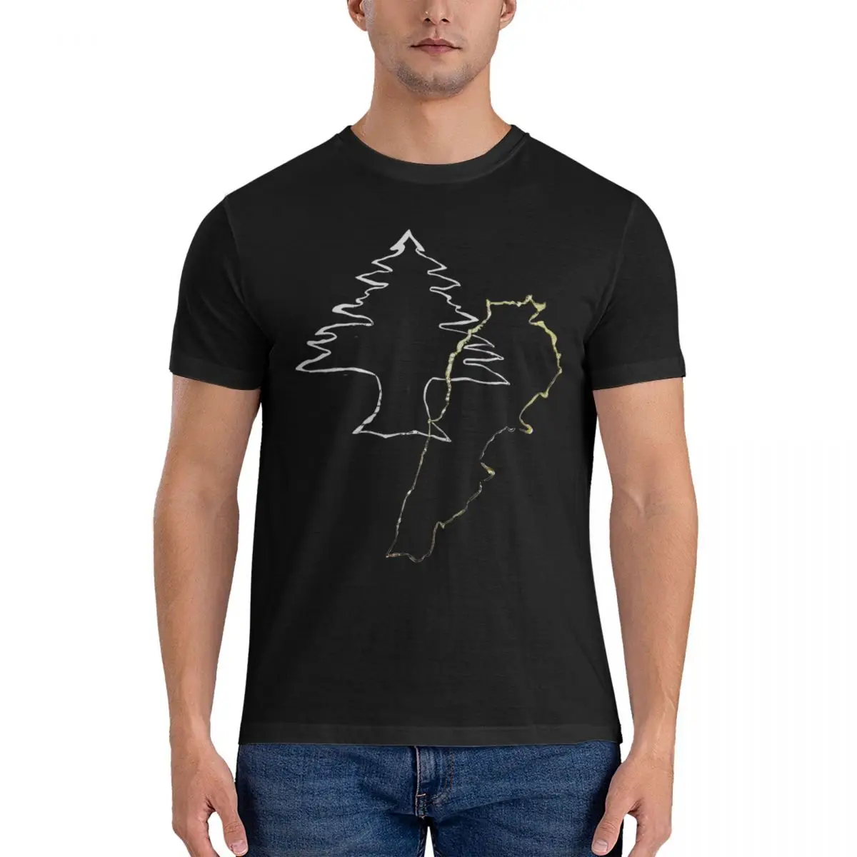 Ullzang Lebanon Map Cedar Tshirts Men's Cotton Short Sleeve Round Neck Summer Clothing