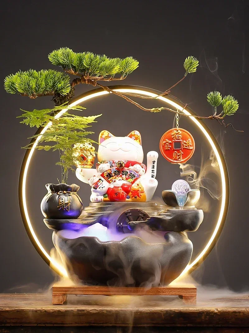 Make a Fortune as Endless as Flowing Water Decoration Home Living Room Office Desk Surface Panel Creative Ceramic Lucky Cat Hot