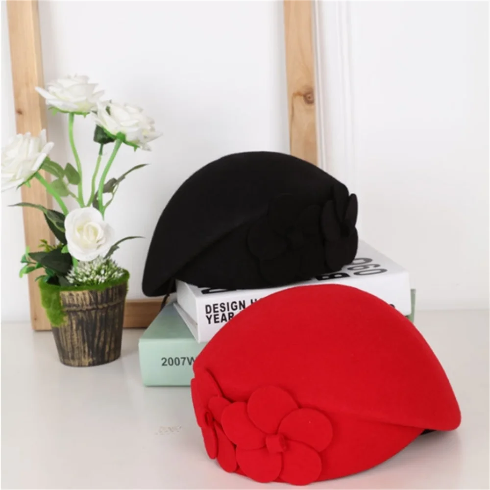 Double Flower Beret Autumn/Winter Korean Edition New Fashionable and Elegant Women\'s Felt Hat Australian Wool Hat