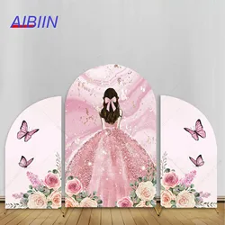 AIBIIN Arch Backdrop Cover Pink Girl Birthday Party Decor Butterfly Floral Princess Portrait Photography Background Cake Smash