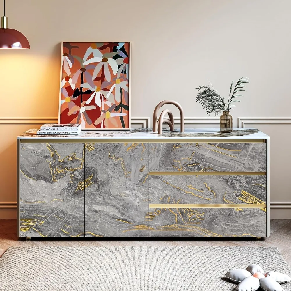 Matte Grey Gold Marble Effect Waterproof Contact Paper for Countertops and Cabinets, Liquid Marble Look, 36x160 Inches, Durable