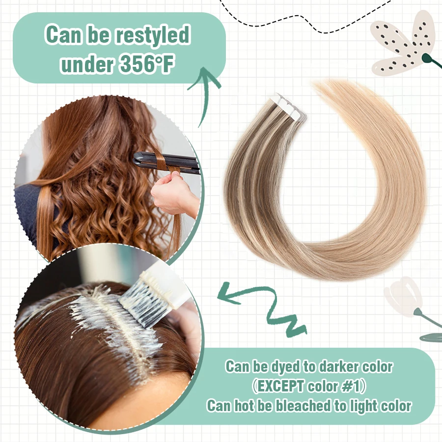 Vlasy 16pcs Mini Tape 100% Human Hair Extensions Strap Seamless Invisible Straight Wigs Long Hair For women 24 inches T Color