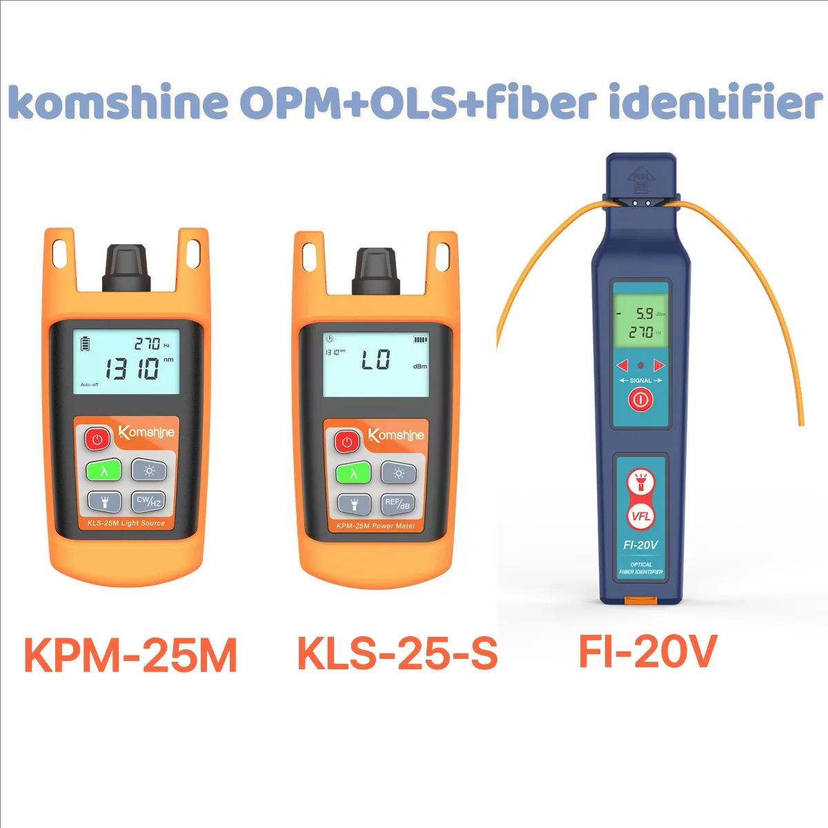 

Komshine Fiber Optical Power Meter KPM-25M with LED Light +KLS-25-S Singlemode Light Source +FI-20V Fiber Identifier with VFL