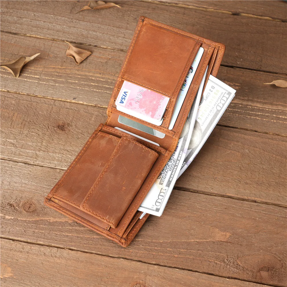 1138 Men's Retro Casual Wallet, Crazy Horse Pickup Bag, Genuine Leather Wallet, Thickened Bank Card Cover, Card Bag