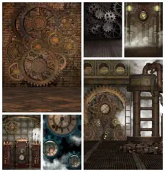 Old Brick Wall Wooden Floor Steampunk House Rusty Gears Photography Backdrops Backgrounds Vintage Grunge Portrait Photophone