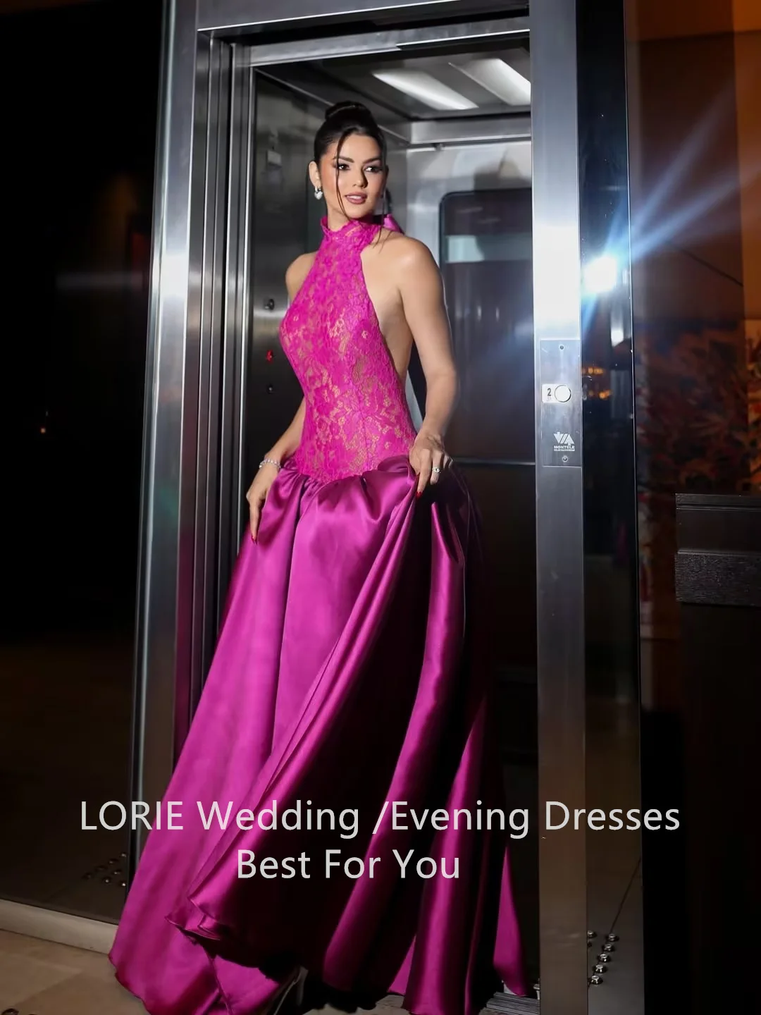 LORIE Elegante Satin-Partykleider, sexy Spitze, ärmellos, A-Linie, Abendkleid, drapiert, für formelle Anlässe, Abendkleid, individuell gestaltet