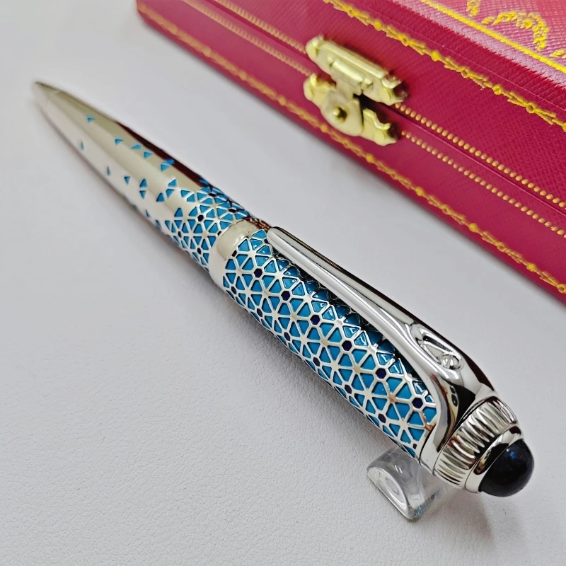 AMM Luxury Cyan Triangle Hollow Pattern CT Ballpoint Pen With Unique Gem Top Stationery Office School Writing Smooth Gift Pens