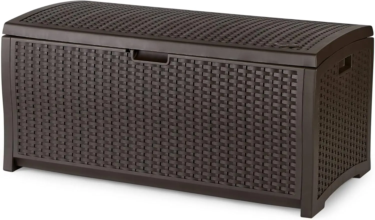 Outdoor Storage Box - 73 Gallon Mocha Brown Deck Box for Patio, weather-resistant Outdoor Storage Bench, Resin Wicker Style