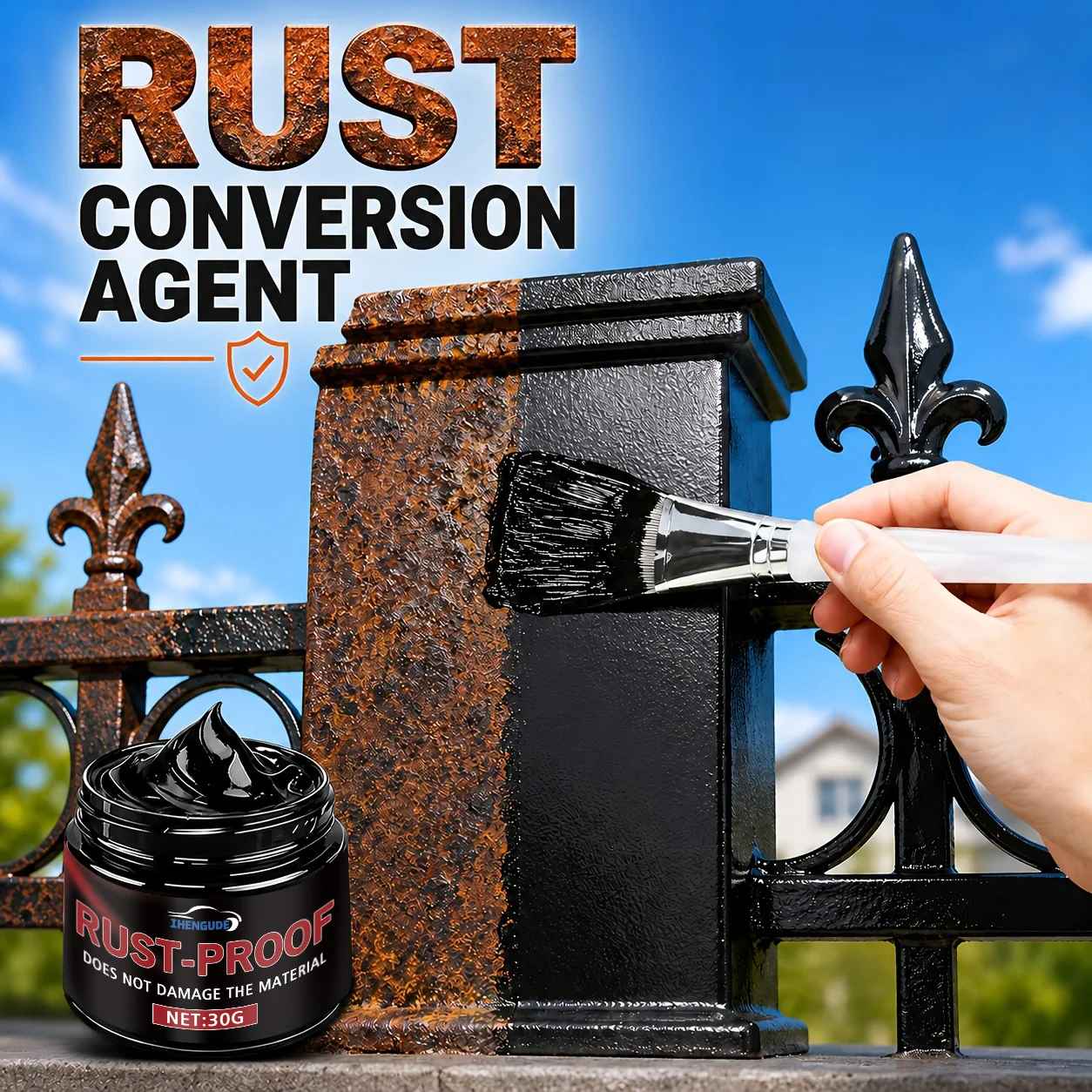 Brand Upgraded Metal Rust Layer Polishing Paste, Deeply Covers Old Rust Stains, Reduces the Problem of Continued Rusting, Applies Evenly and Adheres Firmly, Is Easy to Use and Saves Time and Effort, Suitable for Daily Maintenance of Iron Gates, Railings, Pipe Fittings, Frames, Hardware Tools. It Is a Multi-Functional Metal Polishing Agent and Does Not Contain Any Surfactants