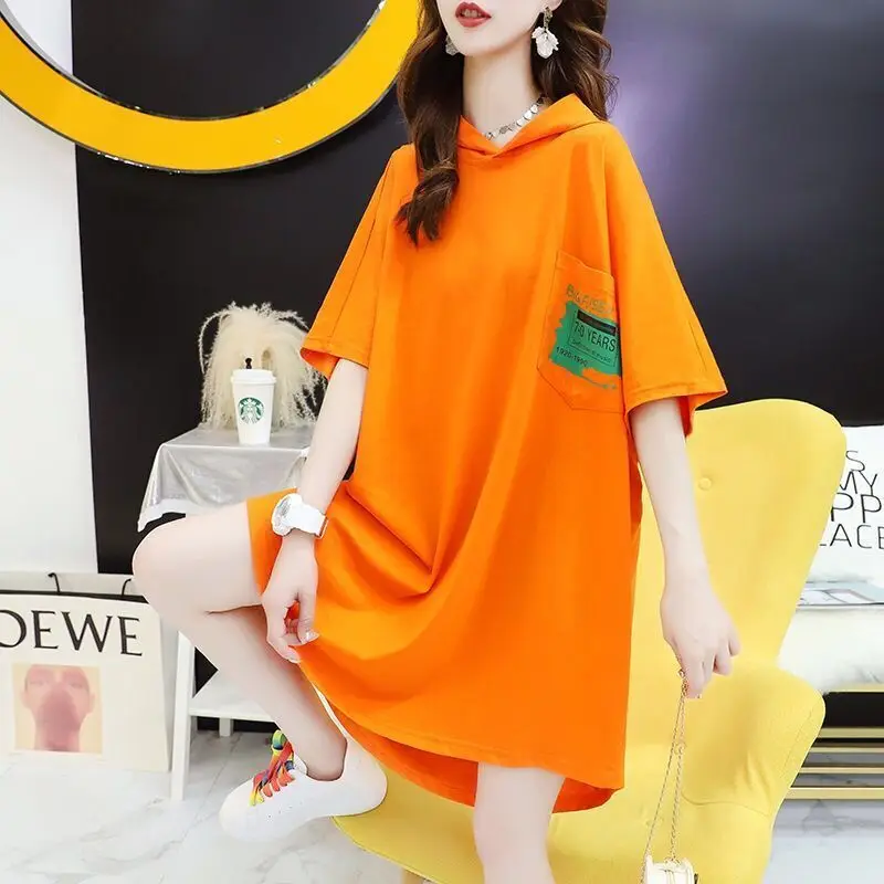 DAYIFUN-Women's Oversized T Shirt Dresses Midi Long Tee Casual Loose Harajuku Short Sleeve Robe Hoodies Pullovers Female Clothes