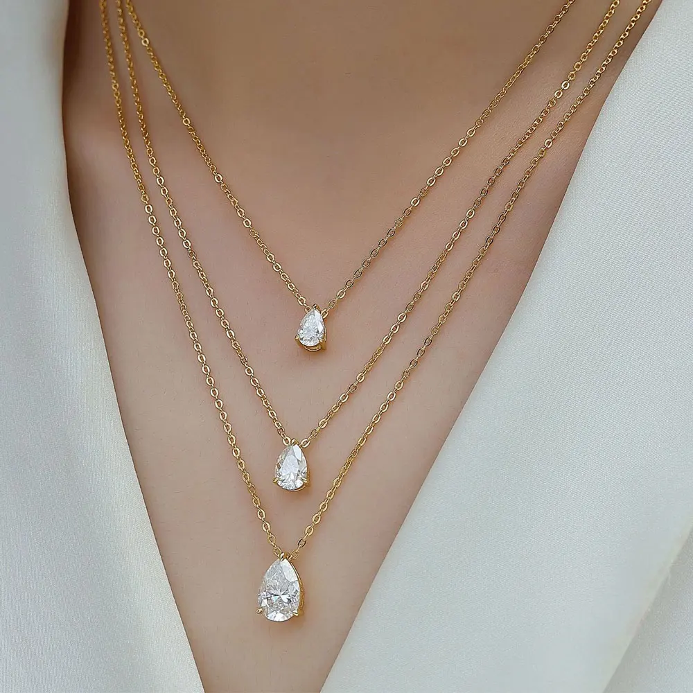 Naszyjnik z moissanitem w kształcie gruszki 1-5 ct, platerowany 18-karatowym złotem, srebro próby 925, certyfikat GRA, delikatne naszyjniki dla kobiet