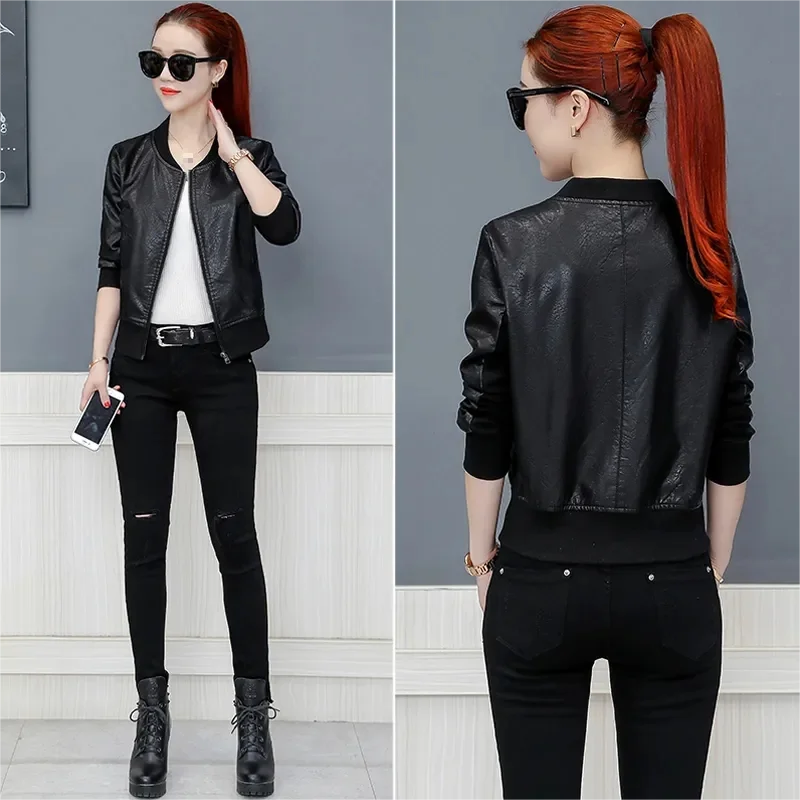 New Women autumn and winter Faux Leather Jacket Female Coat Pu Leather Jacket Office Lady Slim Jacket