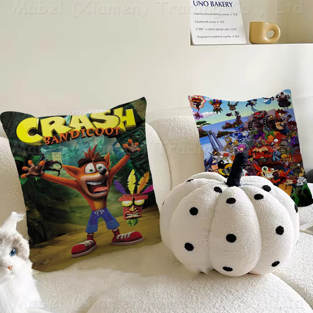 C_CrashS_B- Bandicoot Game Stitch Lucky Dragon Pillow Cover Sofa Cushion Cover Home Room Decoration Children Gift