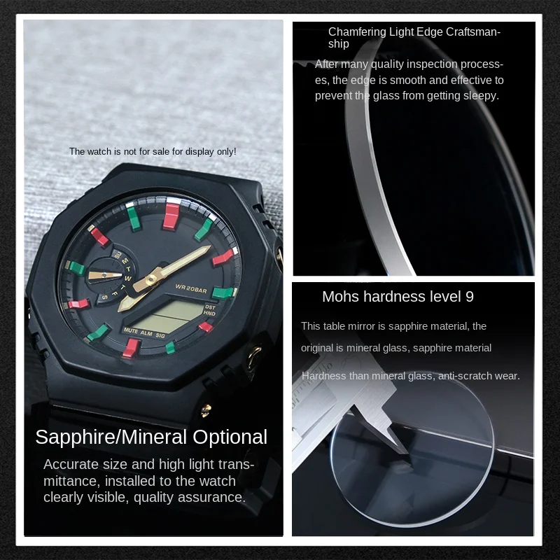 GA2100 Sapphire Glass Mod For Casio G-SHOCK 5611 GA-2100 GM-2100 Watch Mirror Replace Glass Lenses Crystal Red Blue Coating