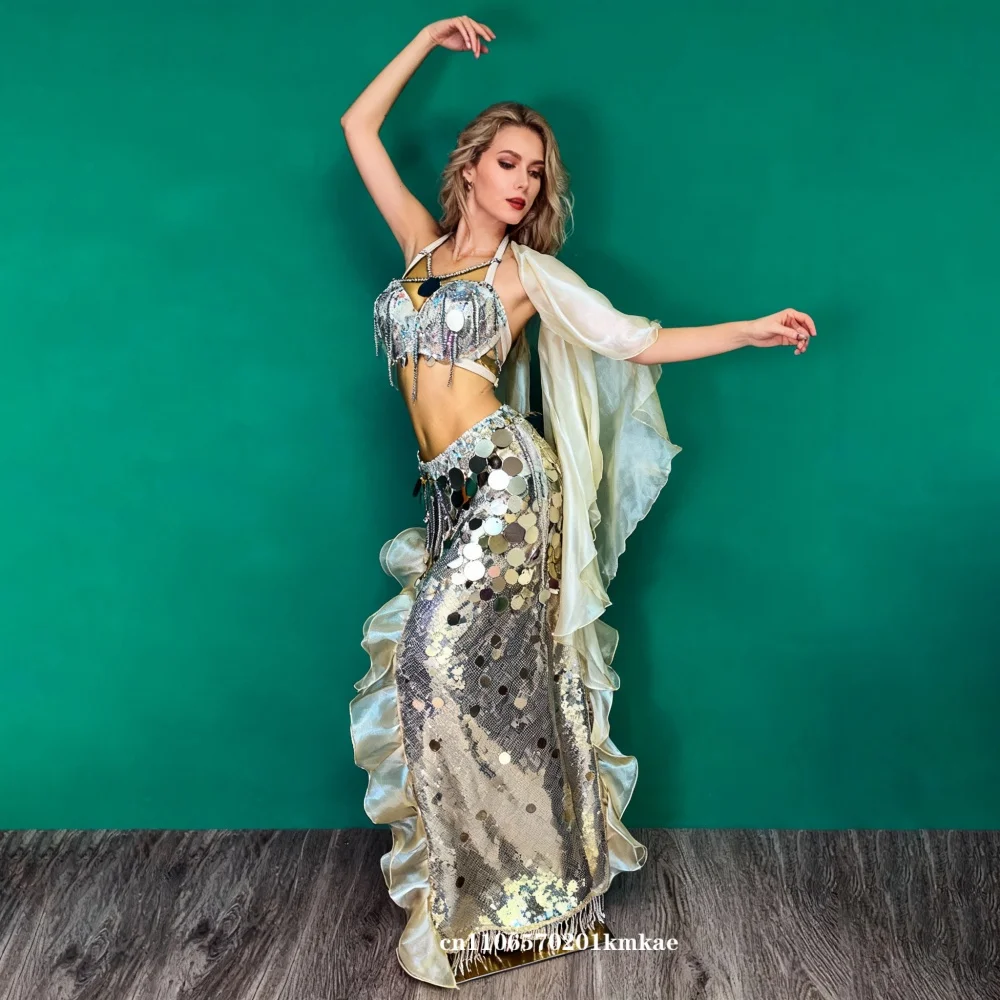 Belly Dance Competition Cothing Set High End Luxury Rhinestone Sequin Set Adult Female Dress Oriental Dance Performance Costume