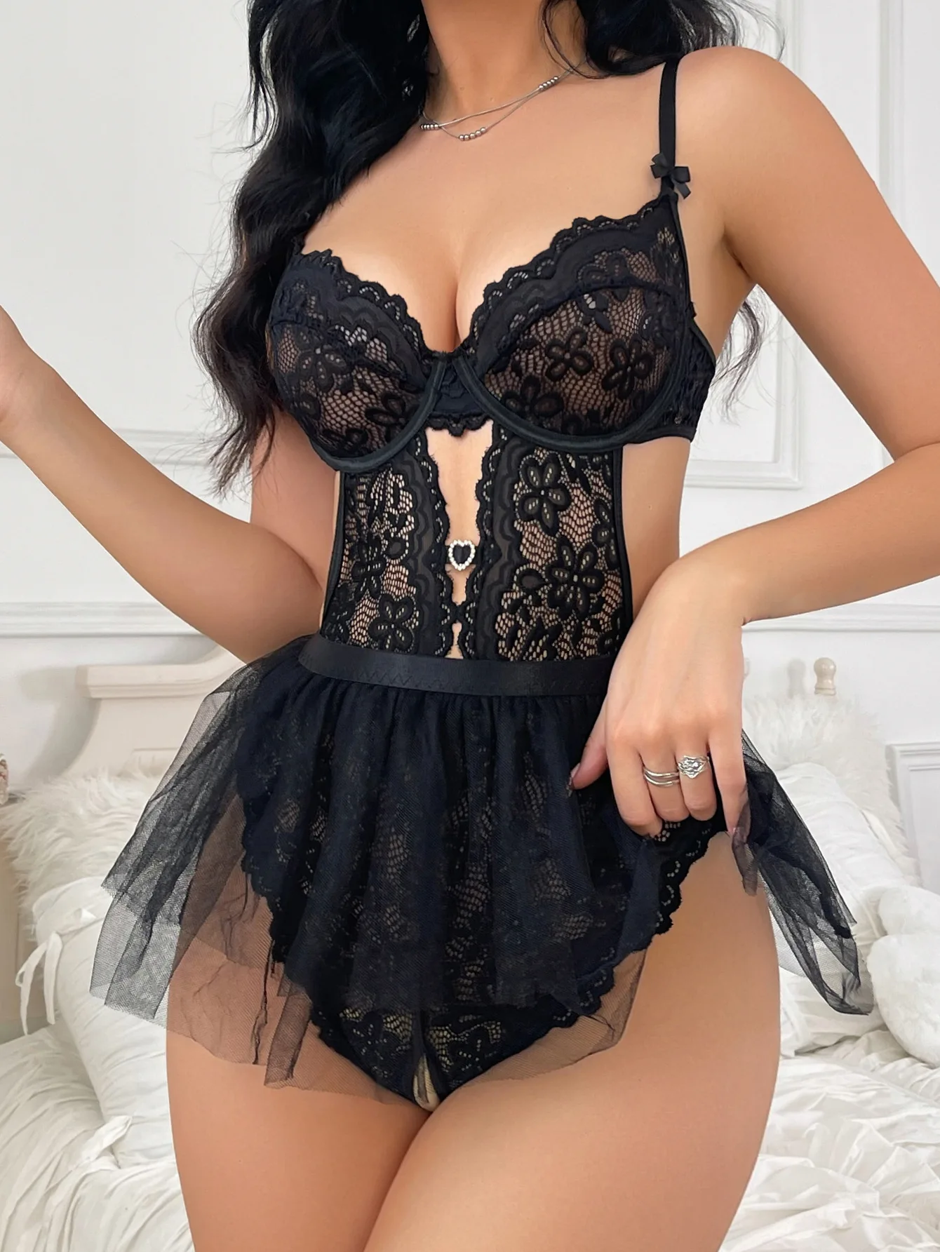 Lingerie Set Backless Women Sheer Floral Lace Strappy Bodysuits Erotic Fancy Sexy Underwear Sexy Flower Jumpsuits Exotic Apparel