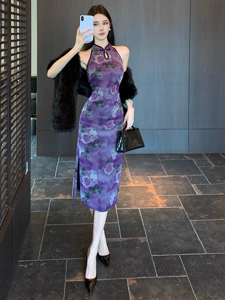Sexy Lightweight Mature Side Slit Qipao Dress High Waist Straight Cut Bodycon Style Improved Version of the Traditional Chine...