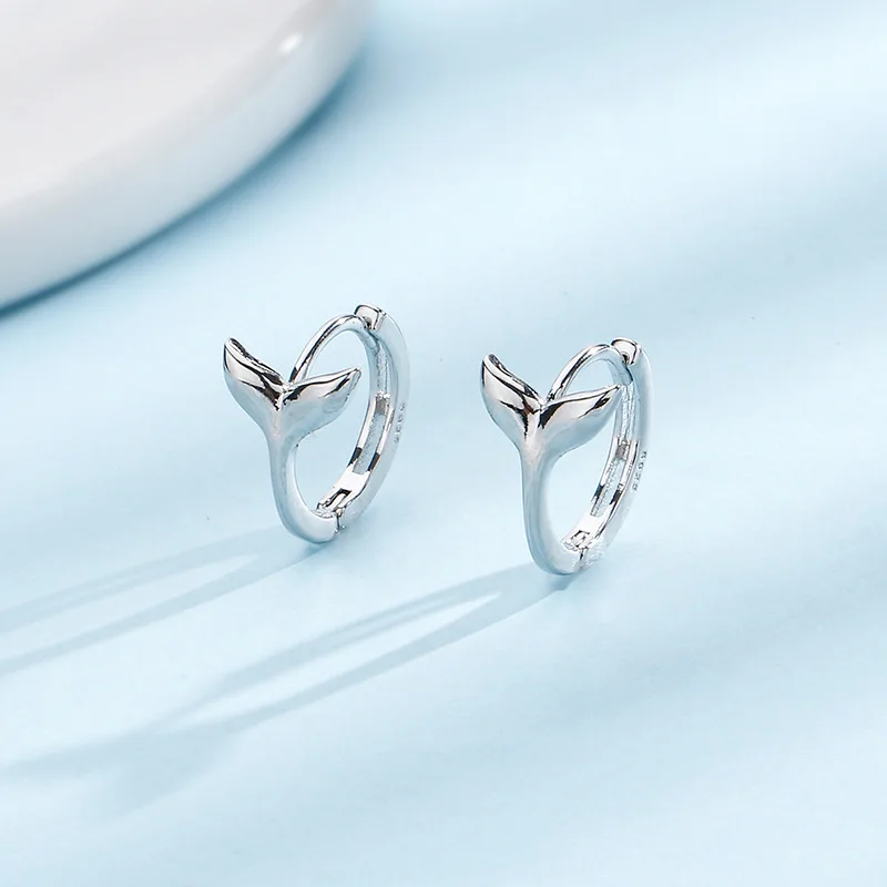 KOFSAC-pendientes de aro con cola de sirena para mujer, aretes de plata de ley 925 a la moda, joyería elegante para el día a día con temperamento