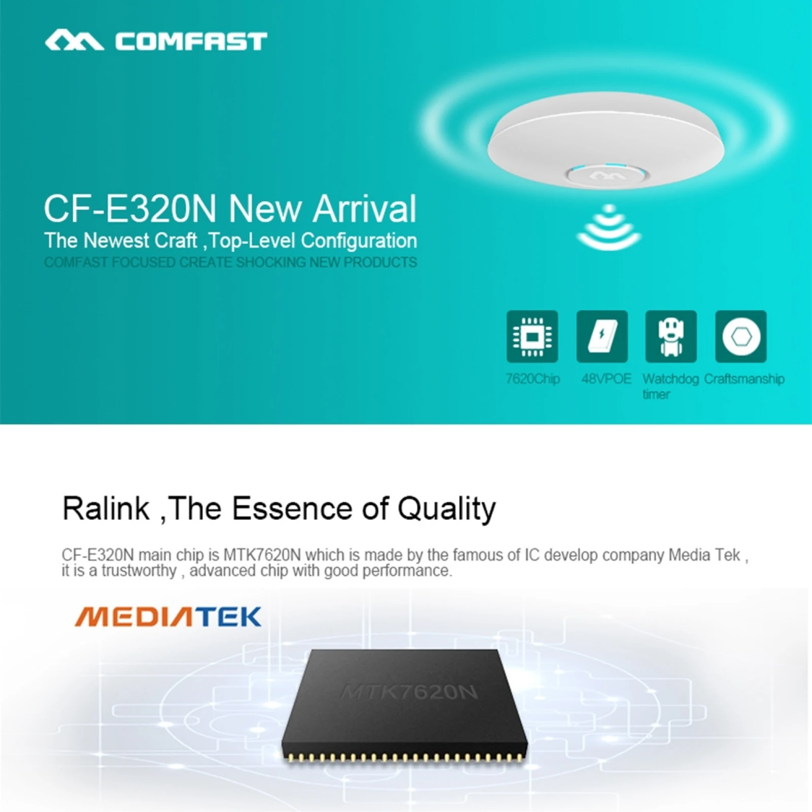 Imagem -05 - Comfast-repetidor Wifi ap sem Fio com Luz Indicadora Led Repetidor de Parede e Teto 300mbps s Cores Adaptador Poe 48v Cf-e320n Mtk7620n