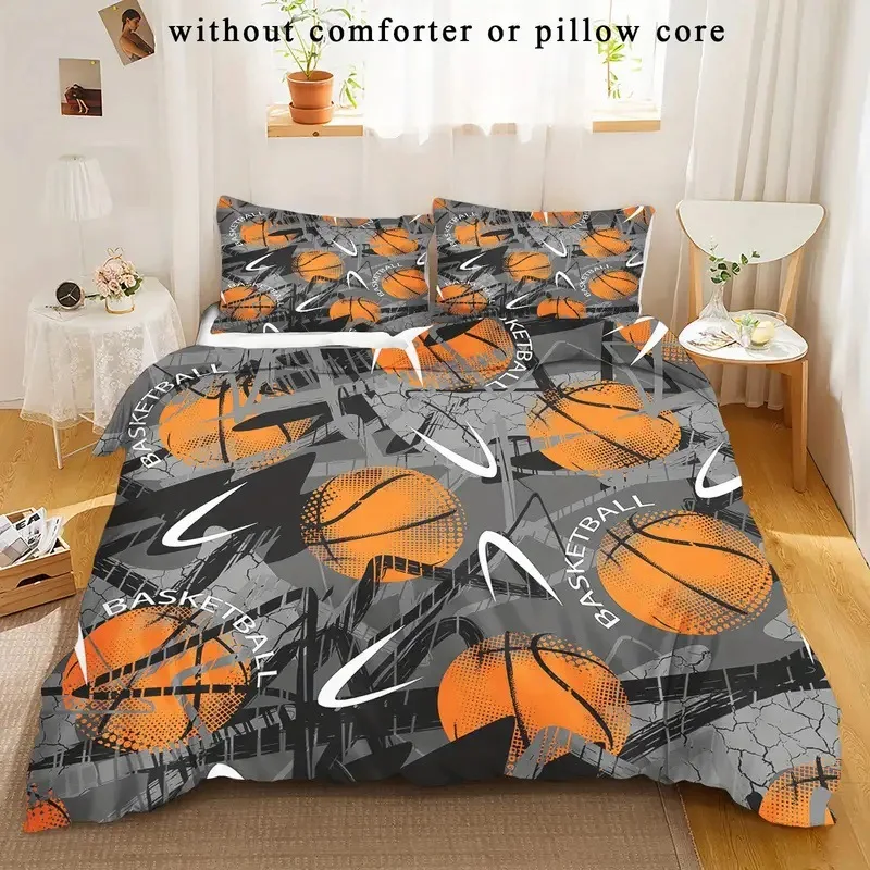 مجموعة غطاء لحاف كرة السلة الكرتونية المزدوجة، مجموعات مفروشات رياضية ملونة للأولاد والمراهقين، أغطية لحاف كرة السلة لديكور غرفة النوم