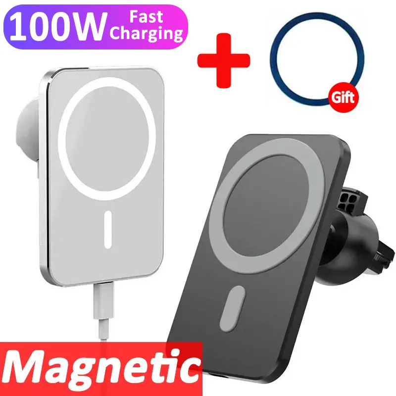 100W Magnetic Car Wireless Charger Air Vent Phone Holder For iPhone 15 14 13 Pro Max 8 Macsafe Car Charger Fast Charging Station