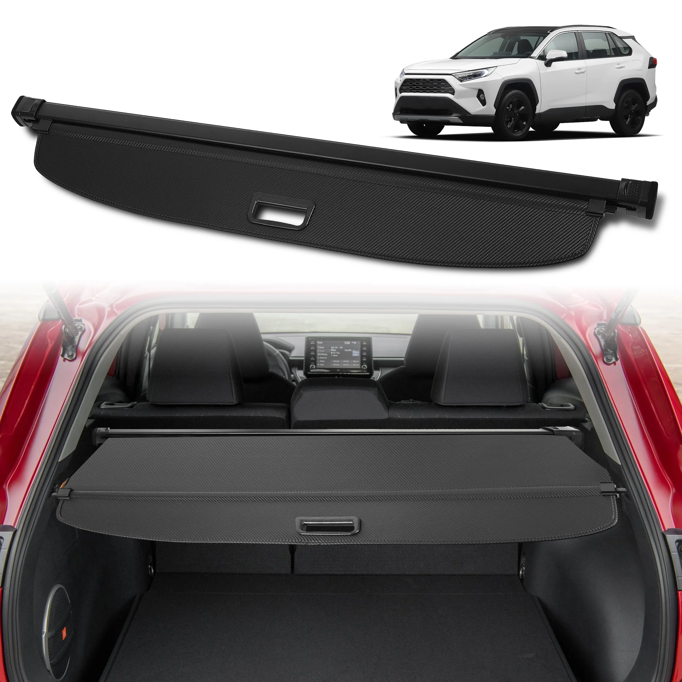 For Toyota RAV4 2019-2025  Retractable Rear Trunk Cargo Cover Carbon FiberRear Luggage Storage Rack Security Shield Curtain
