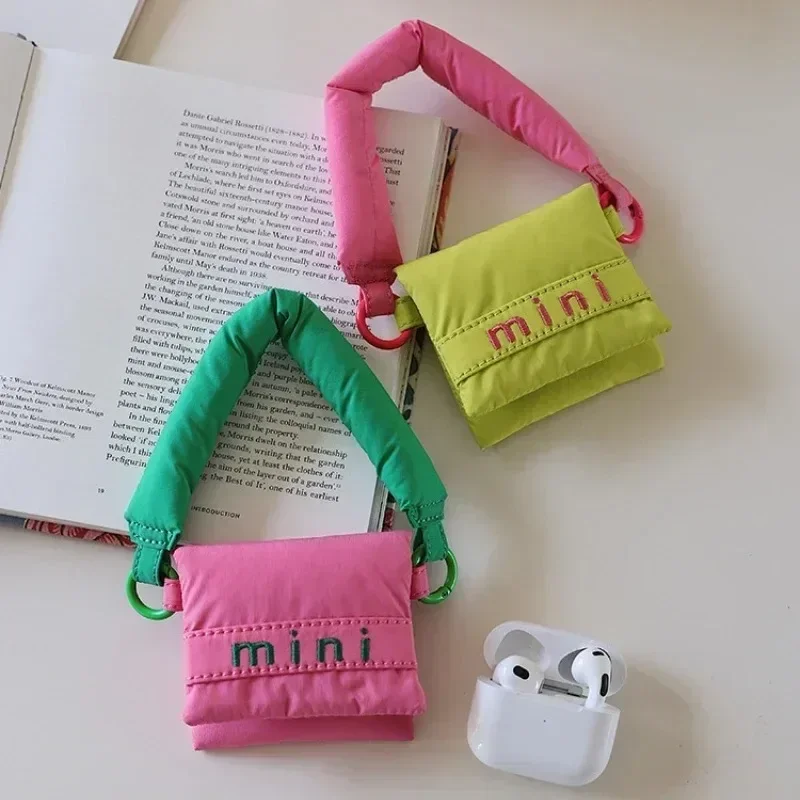 Kawaii Wireless Earphone Protective Bag Cute Coin Purse Pouch New Colorblock Cotton-filled Fabric Mini Storage Bag with Handle