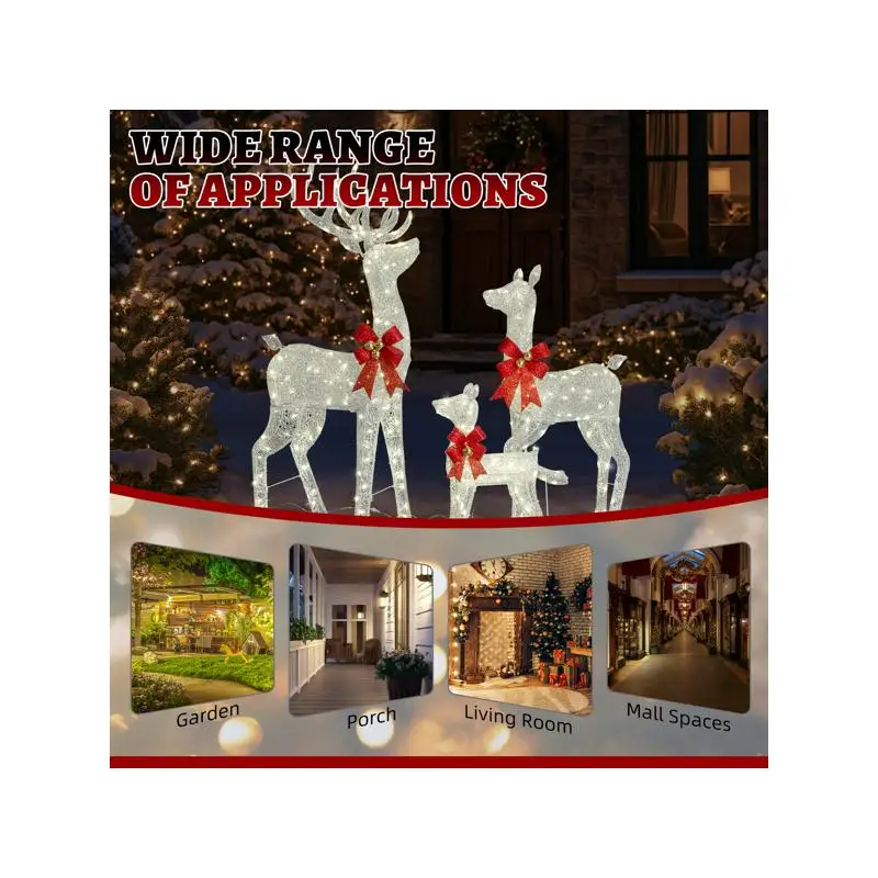 مجموعة ديكور عائلة الرنة المضاءة في الهواء الطلق مكونة من 3 قطع، غزال متلألئ مقاوم للعوامل الجوية، مضاء مسبقًا مع 290 مصباح LED أبيض دافئ #6