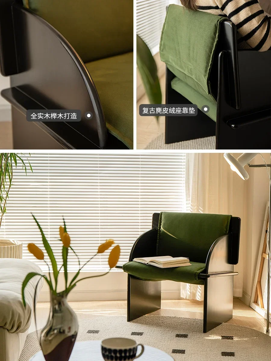 مصمم الترفيه الرجعية غرفة المعيشة وحيدا الرياح أريكة واحدة كرسي واحد كرسي مع ظهر من الخشب الصلب. #2