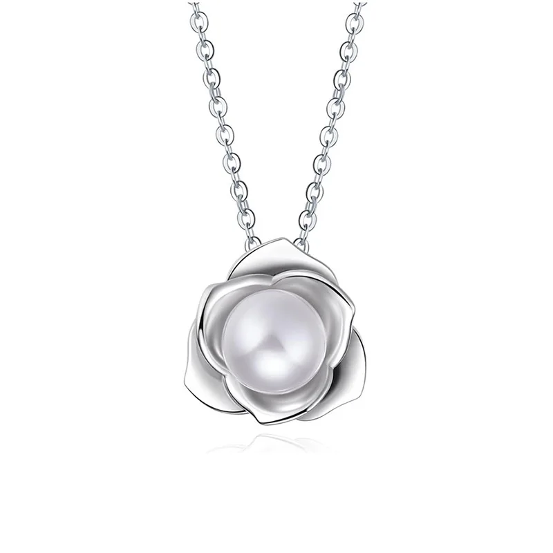 Huitan 2Pcs Floral Simulated Pearl Jewelry Set Rose Flower Stud Earrings Necklace for Women Bridal Engagement Accessories
