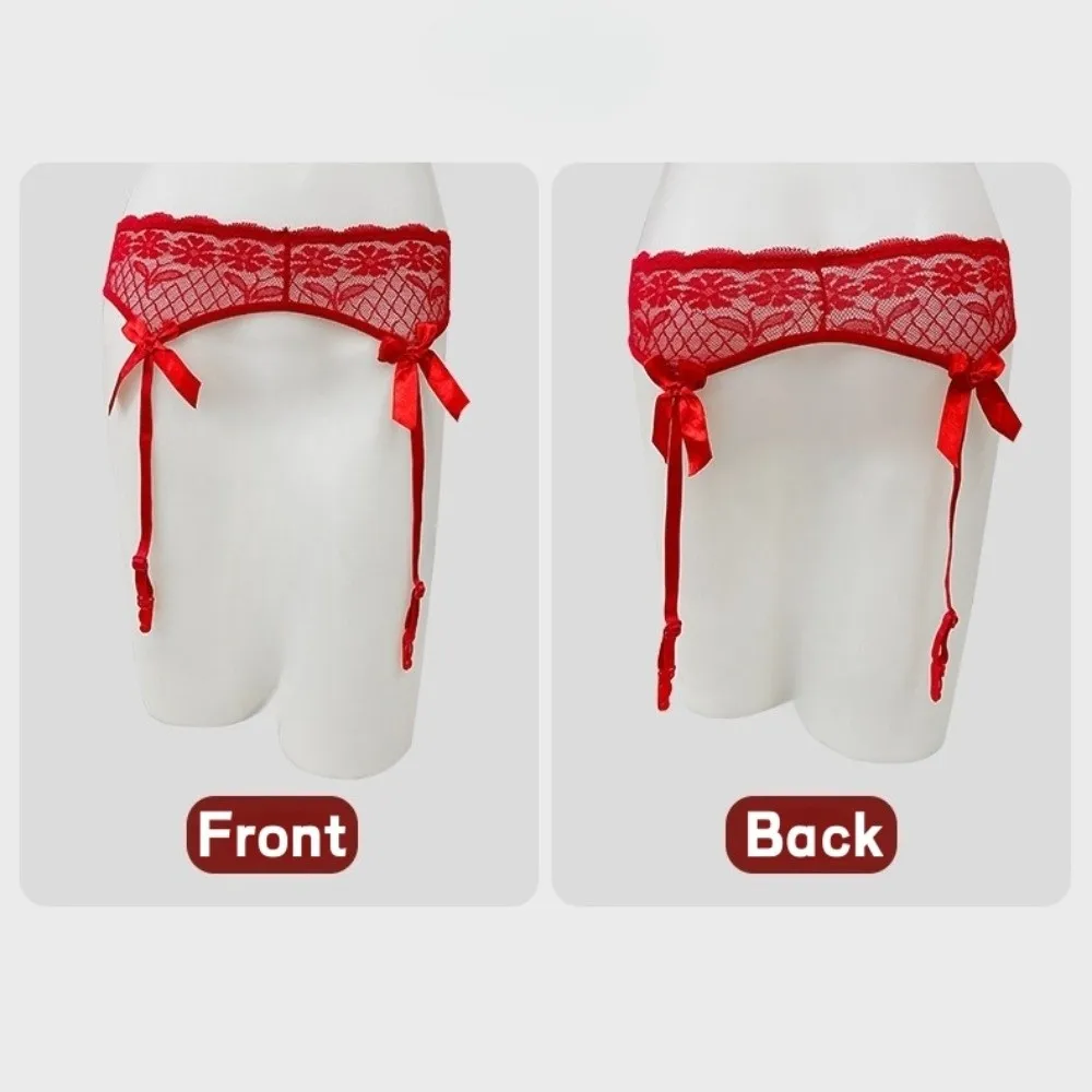 Floral Lace Garter Belt Adjustable Straps Bow Suspender Belt Plaid Transparent Underwear Garters for Stockings Intimate Wear