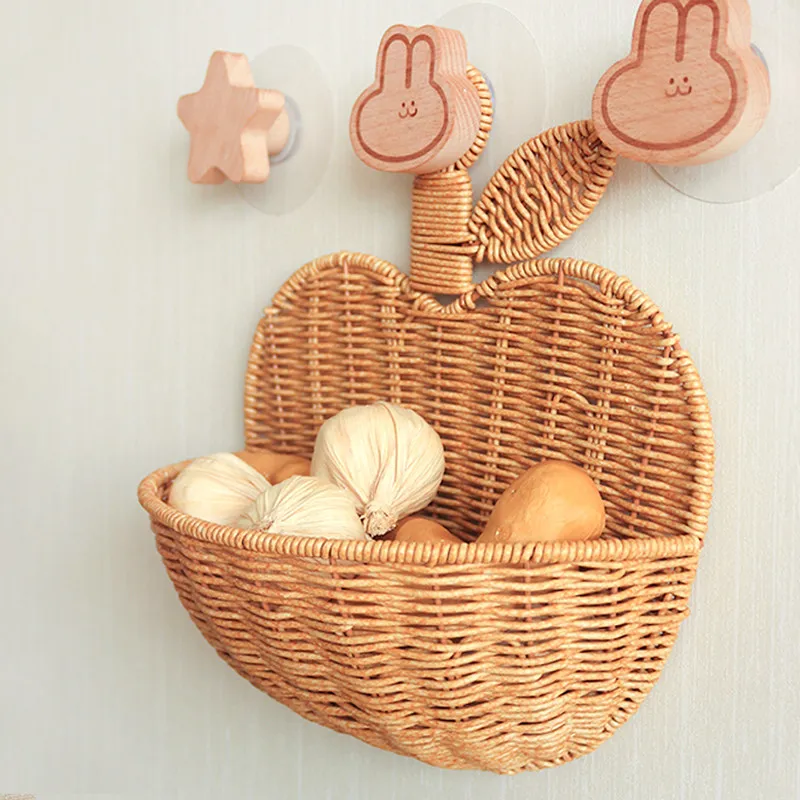Vine Weaving Ginger Garlic Storage Basket Apple Scallion Handheld Container Kitchenware Wall Hanging Decor Sorting Organizer