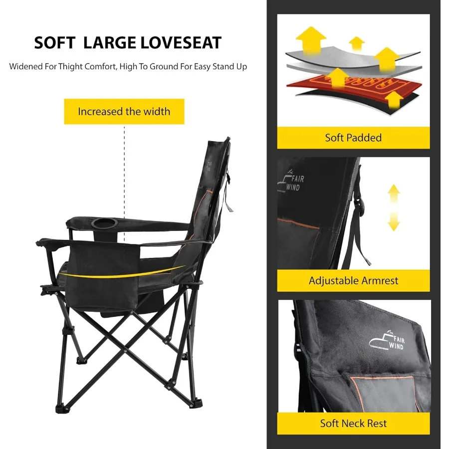 كرسي تخييم مبطن كبير الحجم مع مجموعة مقاعد مسند للقدمين للاستخدام الخارجي ودعم شديد التحمل حتى 300 رطل حقيبة تبريد متكاملة S #4
