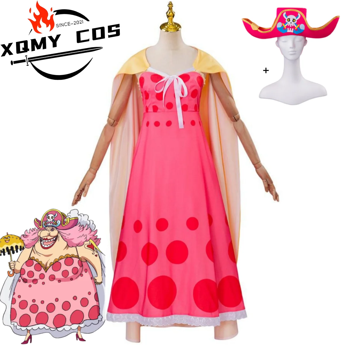

XqAnime Charlotte Linlin Cosplay Costume BIG MOM Totto Land Queen Soul-Soul Fruit Dress Cloak Hat Uniform Woman Sexy Carnival Su