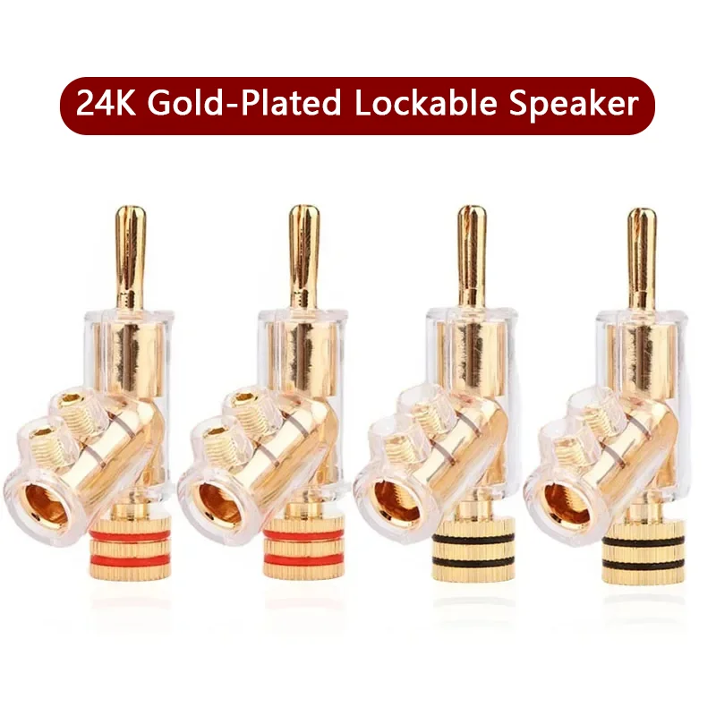 4Pcs 24K Gold Plated HIFI Lockable Speaker Cable Banana Connector Banana Plug