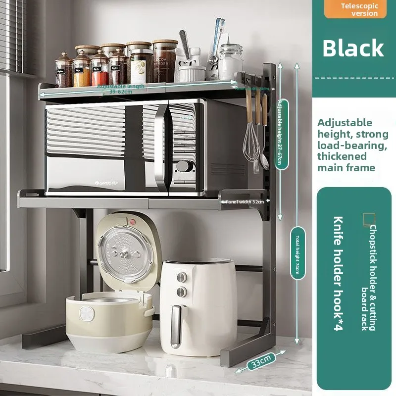 Table Top Multi-Layer Retractable Microwave Oven Thickened Storage Rack Kitchen Household Storage Oven Pot Rack Partition Rack