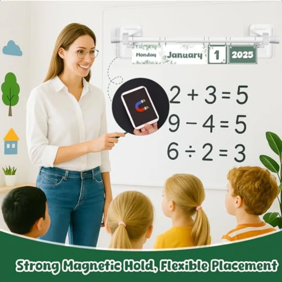 Magnetic Flip Classroom CalendarMovable Flip Calendar Chart for Classroom Calendars Bulletin Board Set with Rod for Board and 5