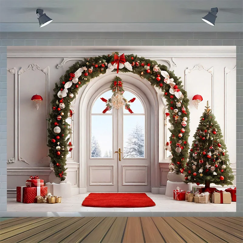Fireplace Christmas day Pine Tree Photography Backdrops Props New Year Festive Gift Family Holiday Photo Studio Background DC-16