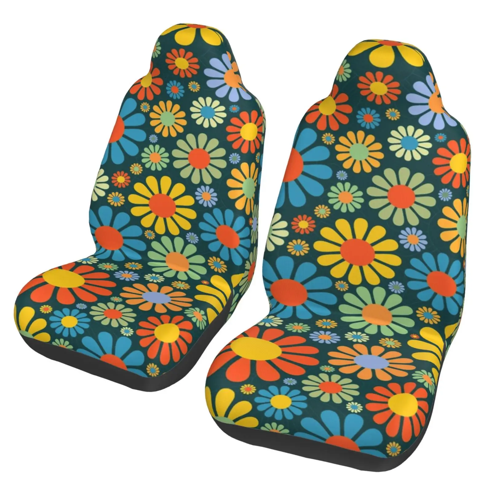 Cartoon Daisy Pattern 2pcs Car Seat Covers Suitable for Women and Men Universal Car Front Seat Protector Suitable for Cars SUV