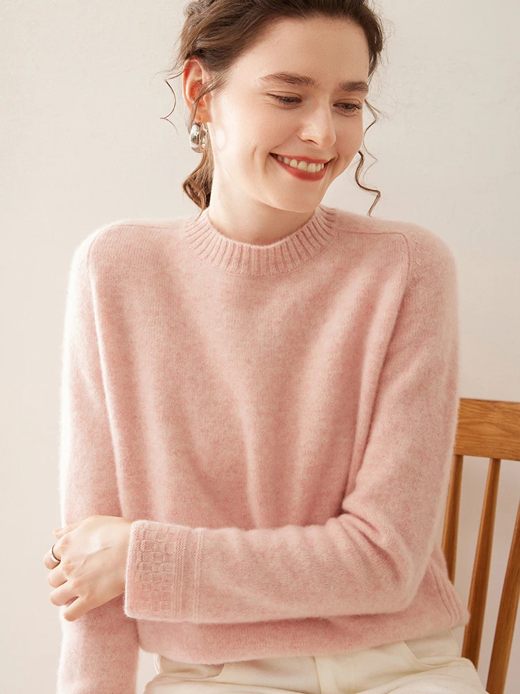 

Женский осенне-зимний кашемировый свитер с круглым вырезом и длинными рукавами, толстый вязаный пуловер, однотонная нижняя рубашка