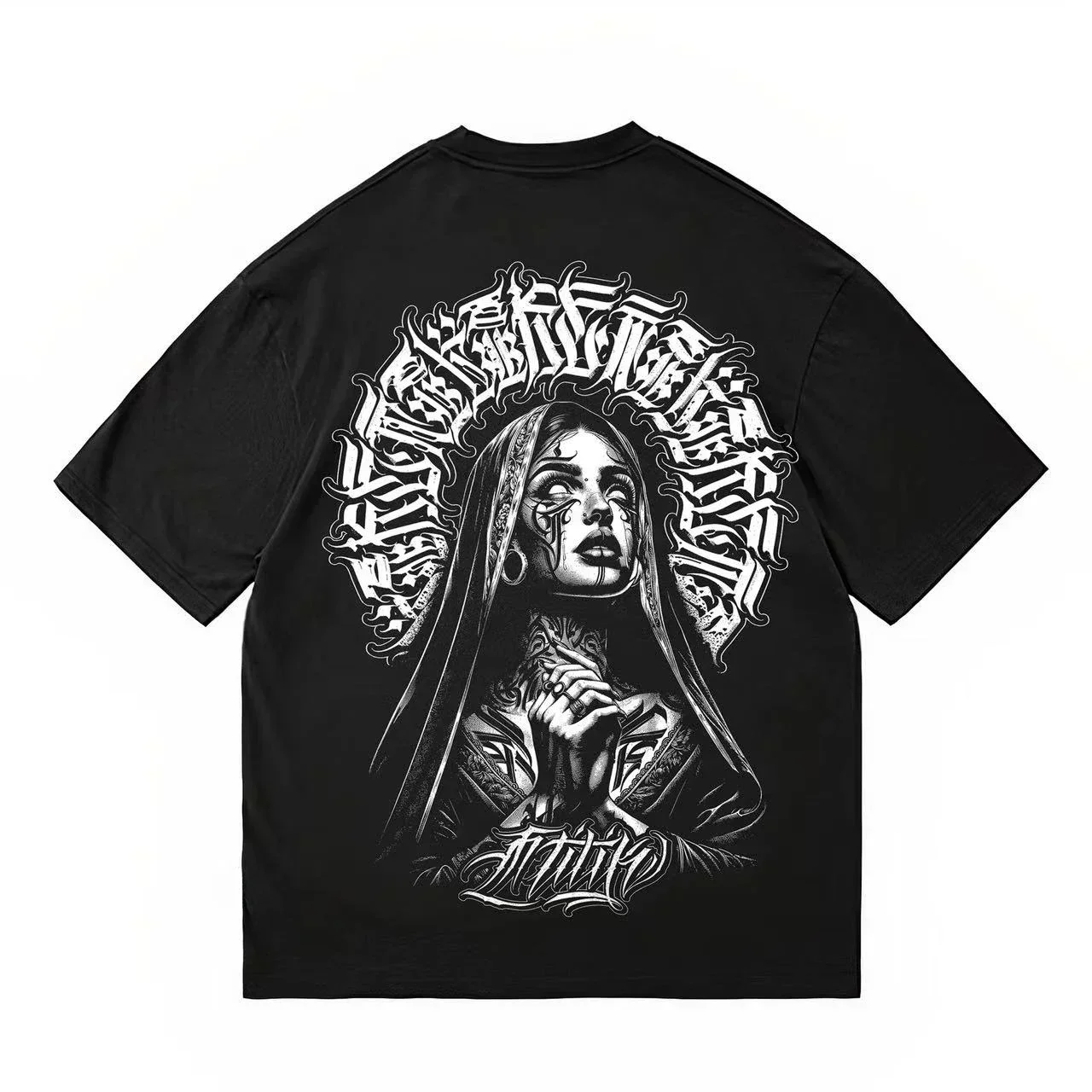 Tattoo Trendy Manga Tattoo West Coast Street Dance Chicano Flower Font Cartoon American T-shirt Cotton Same gender design Summer image 2
