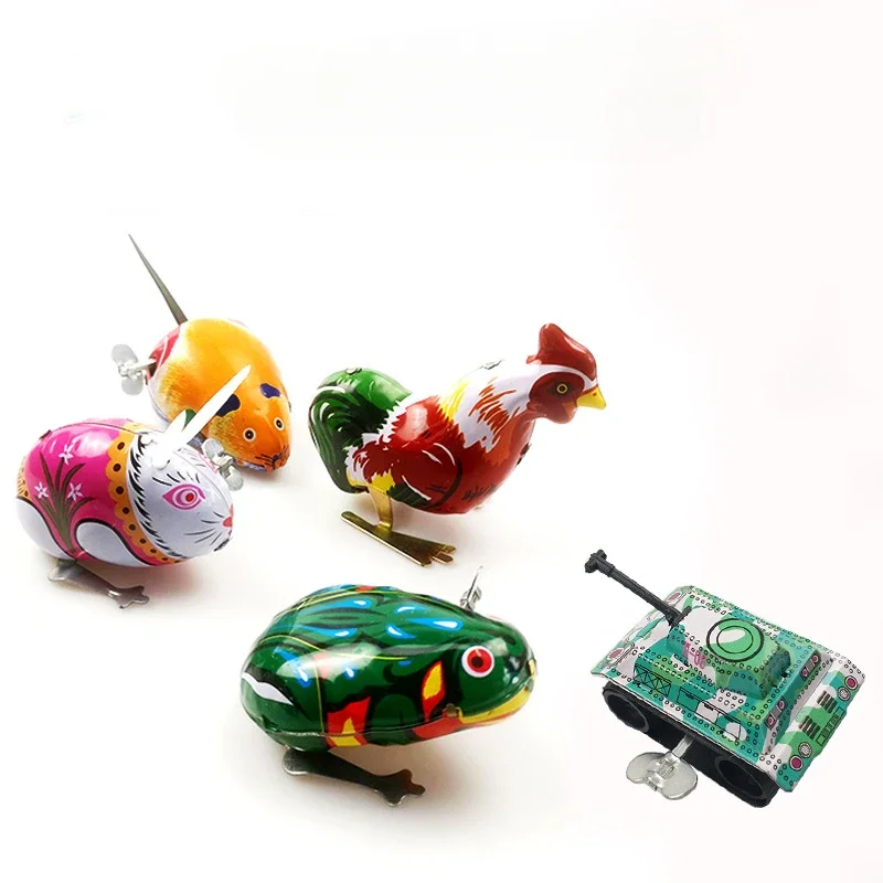 Adult Collection Retro Wind up toy Metal Tin Frog Chicken rabbit tank mouse Mechanical Clockwork toy figure model kids baby gift