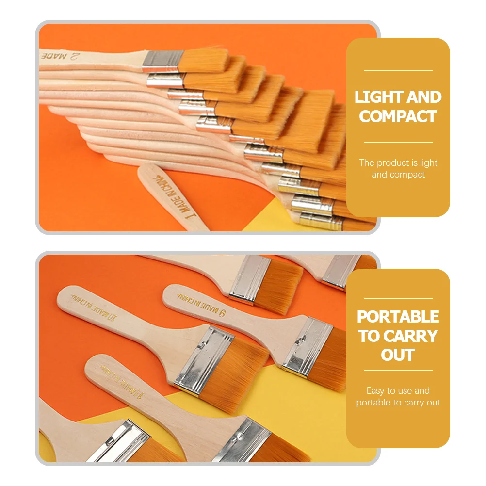 

12Pcs Nylon Paint Brush Set Wooden Handle Flat Brushes Durable for Wall Staining Trim Cabinet Door Painting Flat Paint Set