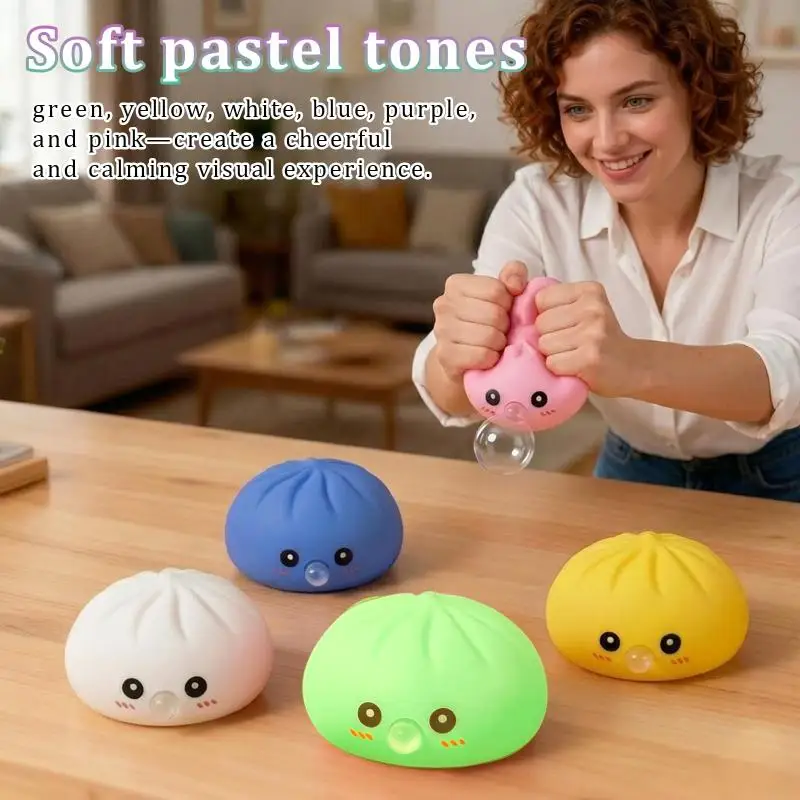 Fidget Toy for Stress Relief Bubble-Blowing Squeeze Bun with Handy Steamer Basket for Anxiety Soothing